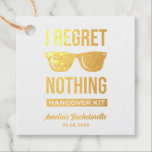 Ik betreur niets Bachelorette Party Hangover Folie Bedankjes Labels<br><div class="desc">Ik betreur niets van Bachelorette party Hangover. Voeg een leuke kleur en unieke stijl toe aan je bruiloft of vrijgezellenfeest. Een vrijgezellenfeest-gunsttas is een geweldige aanvulling op partijplanning. Deze unieke tassen zullen gemakkelijk als geschenk worden gebruikt en kunnen als een mooie decoratie dienen op je trouwreceptie of vrijgezellenfeest. Het perfecte...</div>
