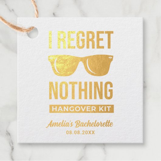 Ik betreur niets Bachelorette Party Hangover Folie Bedankjes Labels (Voorkant)