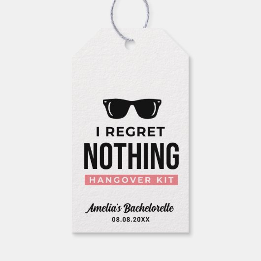 Ik betreur niets Bachelorette Party Hangover Kit Cadeaulabel (Achterkant)