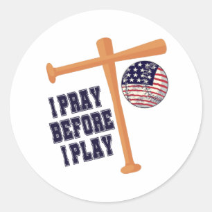 Ik bid voordat ik een honkbalwedstrijd speel ronde sticker