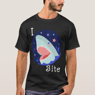 Ik bijt Schattigee haaienwitte letter T-shirt