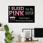 Ik blaas roze voor mijn zuster Borstkanker Poster (Thuiskantoor)