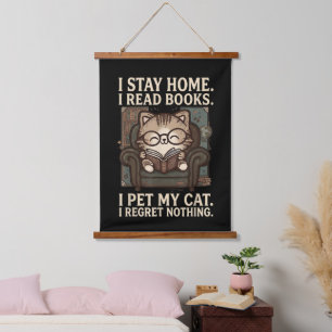 Ik Blijf Thuis Ik Lees Boeken Ik Aai Mijn Kat Grap Hangend Wandkleed