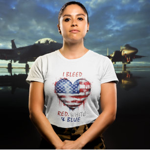 Ik bloede rood wit blauw hart-vormige vlag t-shirt