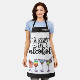 Ik breng de alcoholkleurige cocktails grappig. schort