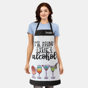 Ik breng de alcoholkleurige cocktails grappig. schort