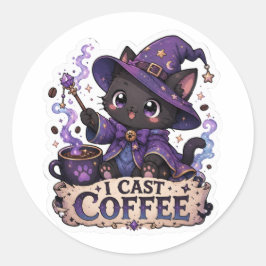 Ik Cast Coffee Lieve Zwarte Kat Heksenmeester Stic Ronde Sticker