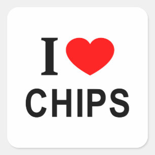 Ik ❤️ CHIPS Ik HOU VAN CHIPS Ik HEB CHIPS LIEF Vierkante Sticker