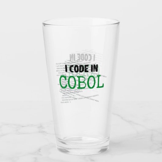 Ik code in COBOL.w Glas (Voorkant)