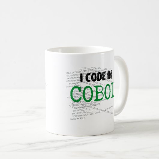 Ik code in COBOL.w Koffiemok (Voorkant rechts)
