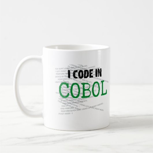 Ik code in COBOL.w Koffiemok (Links)