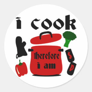 Ik cook, dus ik ben met grote rode stip en deksel ronde sticker