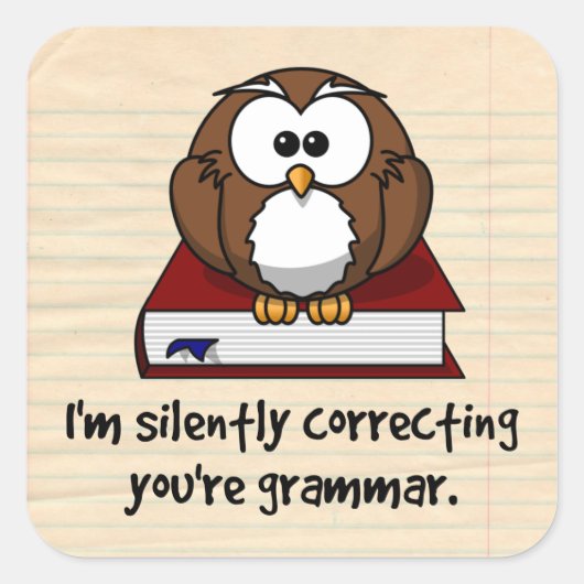 Ik corrigeer je Grammar Wise Owl. Vierkante Sticker (Voorkant)