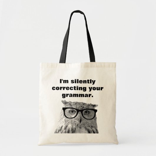 Ik corrigeer je grammaticale canvas tas. tote bag (Voorkant)