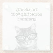 Ik corrigeer je grammaticale leuke katfoto. glazen onderzetter (Achterkant)