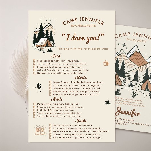 Ik daag je uit Kampeer vrijgezellenfeest spel Flyer