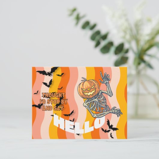 Ik dacht dat ik zou stoppen bij Pumpkin Skeleton H Feestdagenkaart (Staand voorkant)