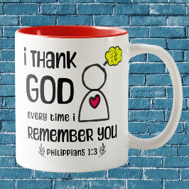 IK DANK GOD ELKE KEER DAT IK JE HERINNER - Phil 1: Tweekleurige Koffiemok