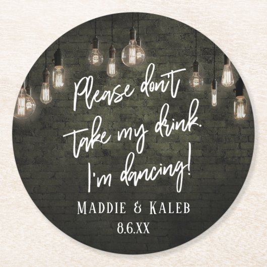 Ik dans industriële stenen met Edison Lights Ronde Kartonnen Onderzetter (Voorkant)