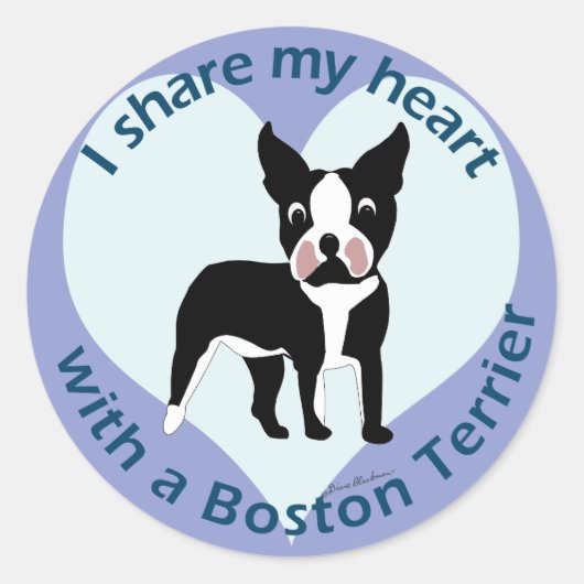 Ik deel mijn hart met een Boston Terrier Ronde Sticker (Voorkant)