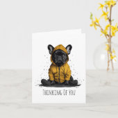 Ik denk aan je Franse buldog met regenjas Kaart (Gele Bloem)