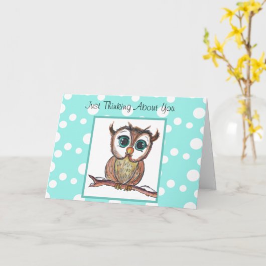 Ik denk aan je, Waterverf Uil mist je Kaart (Gele Bloem)
