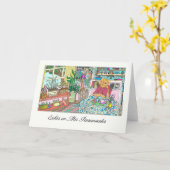 Ik denk aan jou in het Spaans met kat aan tafel Kaart (Gele Bloem)