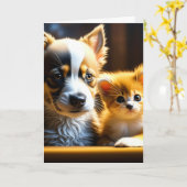 Ik denk alleen aan jou | Kitten en Puppy Kaart (Gele Bloem)