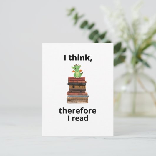 Ik denk daarom dat ik baby dragon lees briefkaart (Staand voorkant)