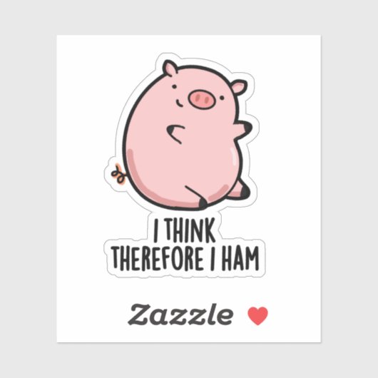 Ik denk daarom dat ik Funny Pig Pun Sticker (Vel)