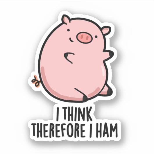 Ik denk daarom dat ik Funny Pig Pun Sticker (Voorkant)