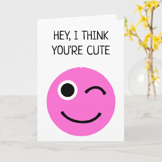 Ik denk dat je Schattige roze knipogen gezicht emo Kaart (Gele Bloem)