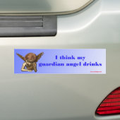 Ik denk dat mijn beschermengel drink... bumpersticker (Op auto)