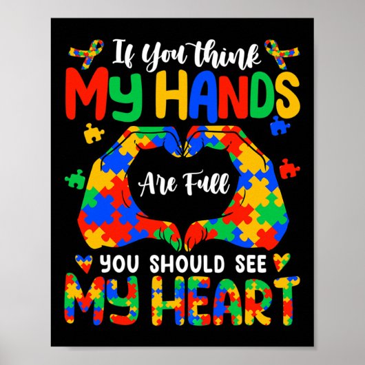 Ik denk dat mijn handen vol zijn mijn hart autisme poster (Voorkant)