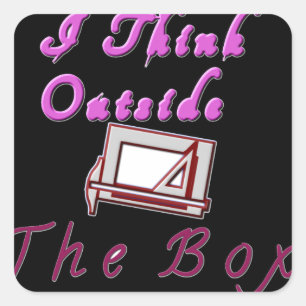 Ik denk out of the box: creatief ontwerp vierkante sticker
