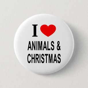 Ik ❤️ DIEREN & KERST Ik HOU VAN DIEREN & KERST Ronde Button 5,7 Cm