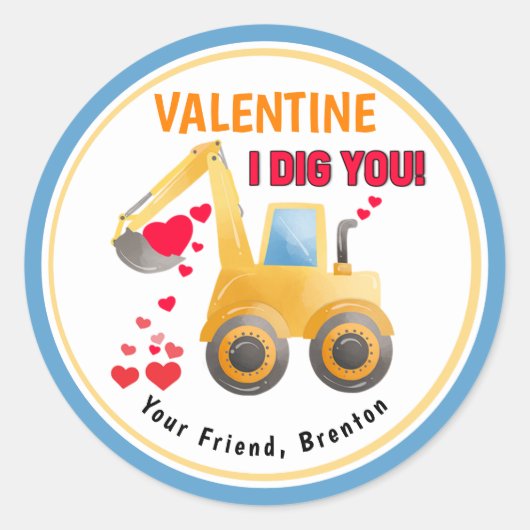 Ik dig de Valentijnsdag van de Digger Classroom Ronde Sticker (Voorkant)