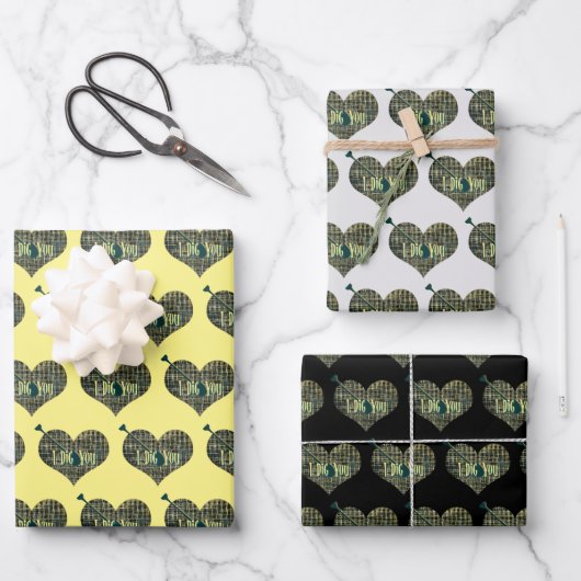 Ik dig je gele blauwe rastervorm inpakpapier vel (Voorkant)