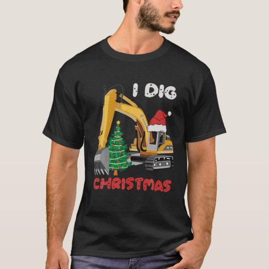 Ik dig met kerst-backhoe trekker met kersttang t-shirt (Voorkant)