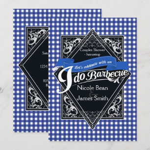 Ik DO BARBECUE BBQ Blauw Wit Geruit Huwelijk Kaart