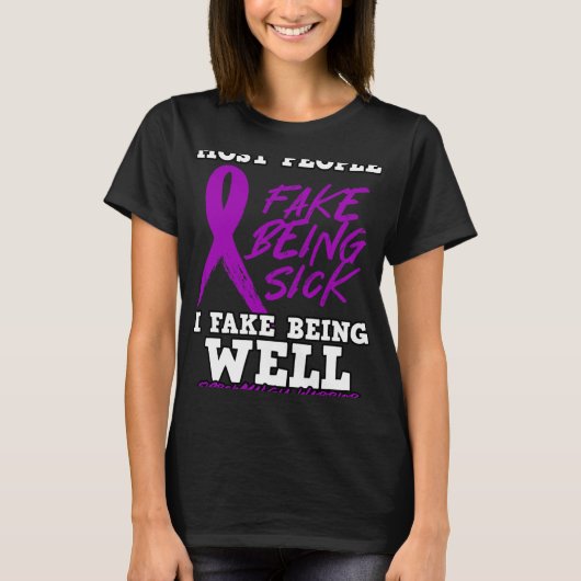 Ik doe alsof ik het goed heb. Paarse fibromyalgie- T-shirt (Voorkant)