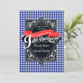 IK DOE BARBECUE BBQ Blauw & Rood Geruit Verloving Kaart (Staand voorkant)