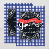 IK DOE BARBECUE BBQ Blauw & Rood Geruit Verloving Kaart (Voorkant / Achterkant)