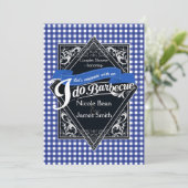IK DOE BARBECUE BBQ Blauw Wit Geruit Verloving Kaart (Staand voorkant)