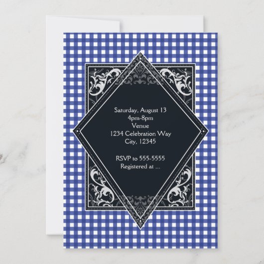 IK DOE BARBECUE BBQ Blauw Wit Geruit Verloving Kaart (Achterkant)