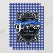 IK DOE BARBECUE BBQ Blauw Wit Geruit Verloving Kaart (Voorkant / Achterkant)