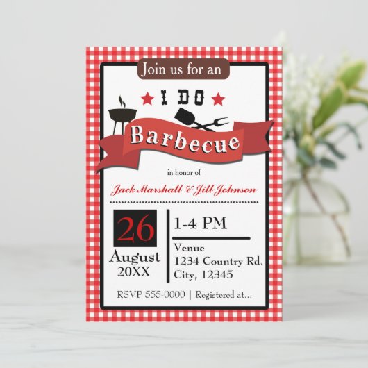 Ik doe Barbecue BBQ koppels bruiloft uitnodiging (Staand voorkant)