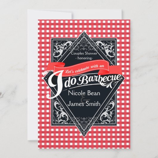 IK DOE BARBECUE BBQ Rood Wit Geruit Verloving Kaart (Voorkant)