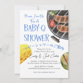 Ik doe BBQ BabyQ Baby shower Grill Eten Blauw Ging Kaart (Voorkant)