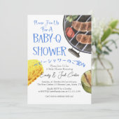 Ik doe BBQ BabyQ Baby shower Grill Eten Blauw Ging Kaart (Staand voorkant)
